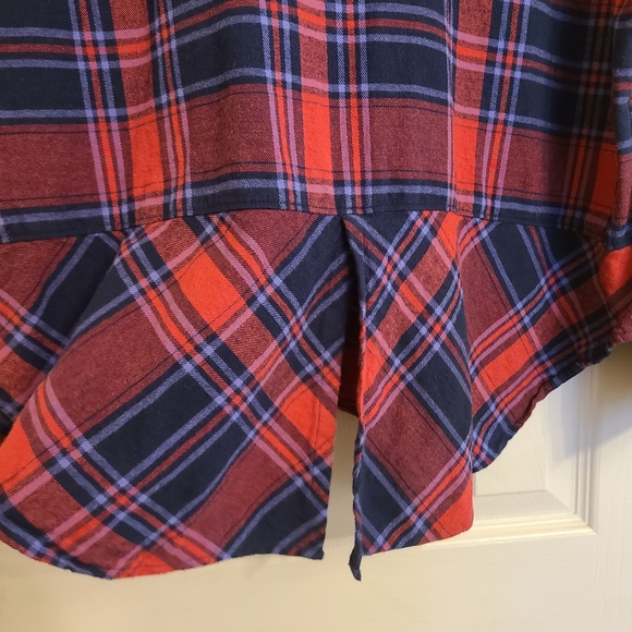BIT & BRIDLE Red Navy Plaid Embellished Collar Long Sleeve Flannel Shirt Size XL - Picture 7 of 10